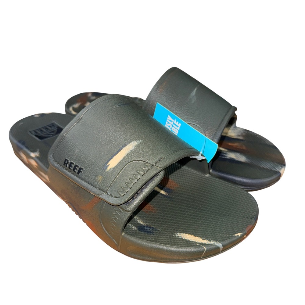 NEW Reef Fanning Slide H20 Mens 10 Sandals Camo Marble Olive Green Adjustable
